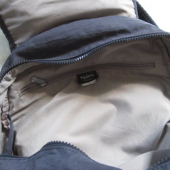 Kipling Cloth Backpack Purple Blue Grey Color Adjustable Straps Zip Up Closure - Picture 5 of 10